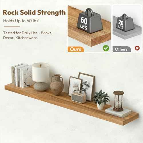 Elm Wood Floating Shelf 48x8” Set of 1