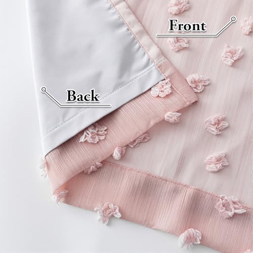 Blush Pink Pom Pom Blackout Curtains for Girls Bedroom 63 Inch Long 100% Room Darkening Curtain for Kids Room 2 Panels Small Window Treatment Grommet 2 Layered Drapes Toddler 50W x 63L (2 Count)
