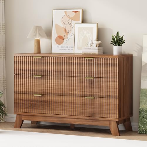Fluted Dresser for Bedroom with 6 Drawers