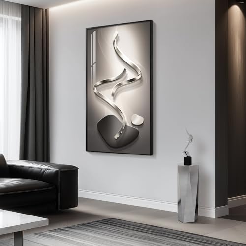 Large Framed Black Gray Abstract Wall Art for Living Room