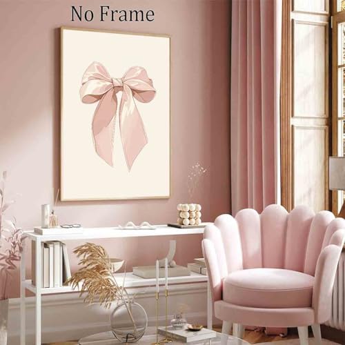 Pink Bow Pictures Watercolor Bow Picture Bows Poster Light Pink Bows Poster Preppy Coquette Posters Trendy Aesthetic Wall Art Girly Room Decor 16x24inch No Frame