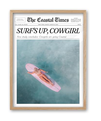 Small 8x10in Surf’s Up Cowgirl Framed Newspaper Wall Art