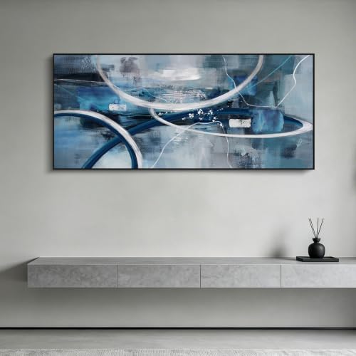 Blue Grey Intertwined Abstract Canvas Wall Art for Living Room 70x31 Inches