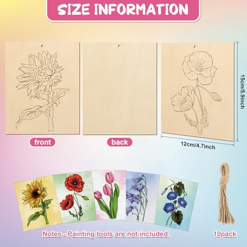 10 Pieces Large Flowers Unfinished Wood Crafts to Paint for Adults