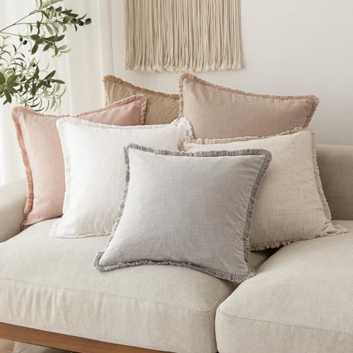 Decorative Linen Fringe Throw Pillow Covers 26×26 Light Pink (2 Count)