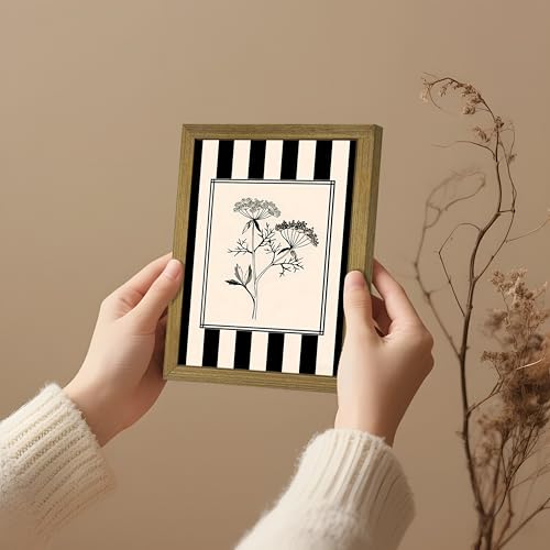 Black and White Floral Wall Art Framed Canvas Painting