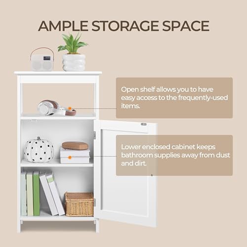 Small Bathroom Storage Cabinet with Door & Open Shelf