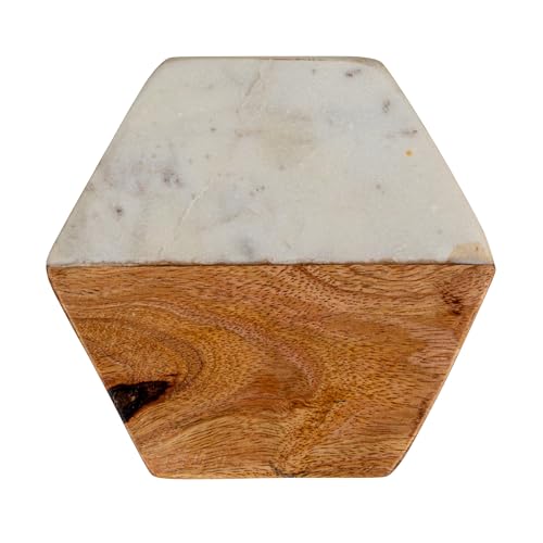 4 Piece Marble and Mango Wood Hexagon Coasters (4 Count)