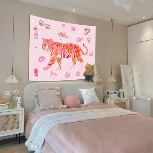 Y2K Tapestry Pink Tiger Wall Tapestry