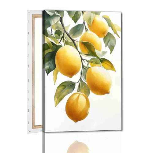 Lemon Tree Canvas Wall Art Vintage Lemons Painting Lemon Branch Wall Art Rustic Fruit Pictures Fruit Market Print Vintage Citrus picture Still Life Painting Living Room Decor 16x24inch Framed