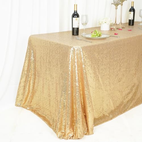Sequin Tablecloth 90x132 Inch Light Gold for Wedding Party