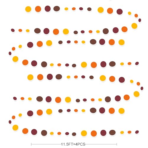 46Ft Fall Party Decorations Polka Dots Garlands Orange Yellow Burgundy Brown Hanging Paper Circle Dots Streamer for Birthday Wedding Shower Fall Autumn Thanksgiving Harvest Party Decor Supplies