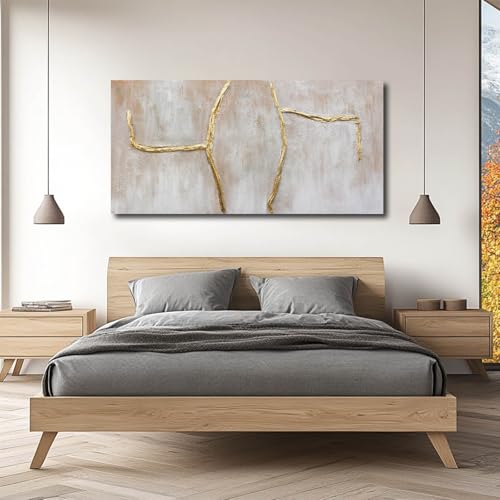 Gold Canvas Wall Art Branch Wall Decor Abstract Pictures Framed Arts Pink Artwork 24"x48"