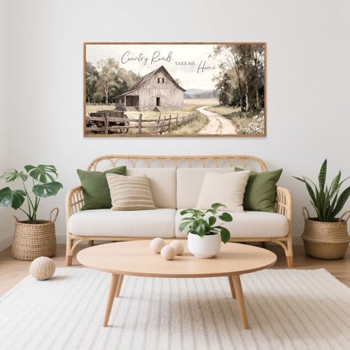 Farmhouse Country Old Barn Framed Canvas Wall Art 40x20 Inch
