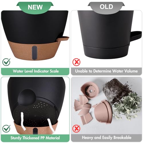12/10/8 Inch Self Watering Pots for Indoor Plants Plastic Large Plant Pots for Outdoor Plants, Water Level Window & Spacious Reservoir Flower Pots Decorative Planter with Drainage and Tray (3 Count)