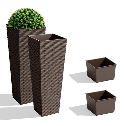 23.5" Front Porch Resin Rattan Tall Planters 2 Pack (2 Count)