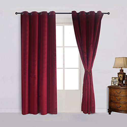 Set of 2 Velvet Room Darkening Blackout Curtain Panel Drapes Drapery 52 Inch Wide by 96 Inch Length with Grommet (2 Count)