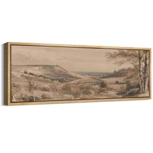 Large Framed Canvas Print Wall Art Vintage Neutral Tone Countryside Landscape Retro Fine Art Illustrations Decorative Colorful for Bedroom