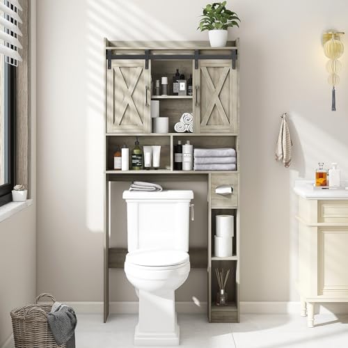 Over The Toilet Storage Cabinet with Sliding Doors
