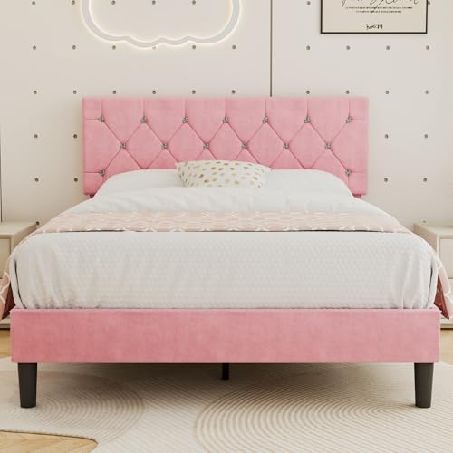 Full Size Bed Frame with Diamond Tufted Headboard