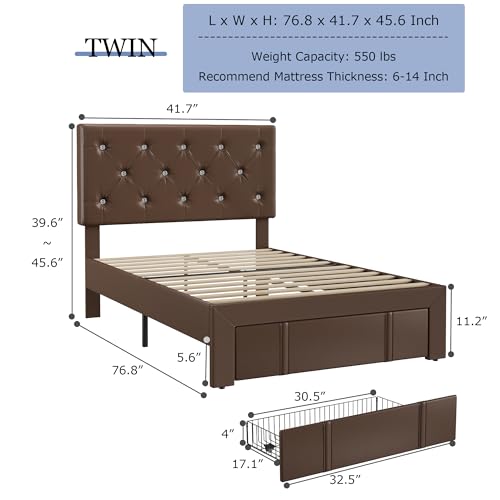 Twin Size Bed Frame with Storage Drawers
