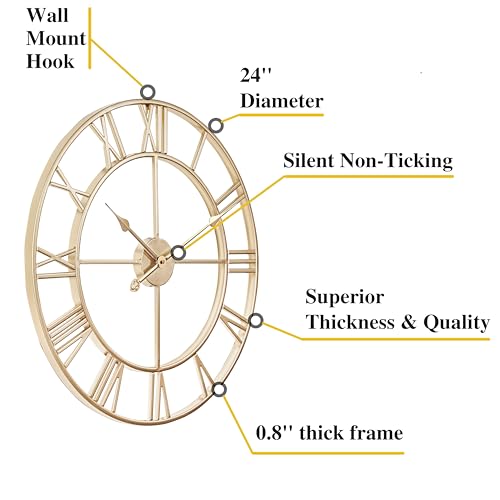 Silent 24 Inch Wall Clock for Living Room Decor