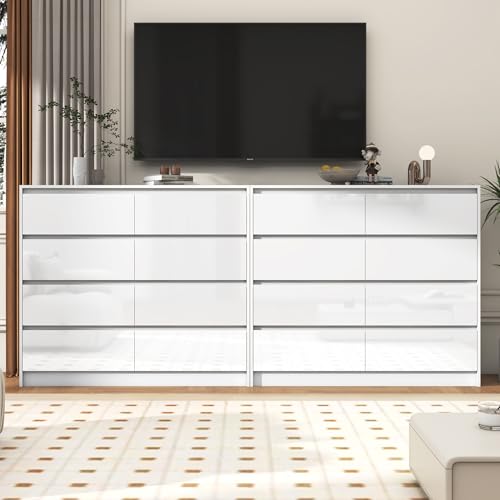 White Malm High Gloss Dresser for Bedroom