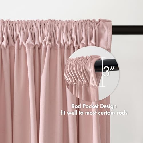 Light Pink Blackout Velvet Curtains Drapes 108 Inch Long 52"x108" (2 Count)