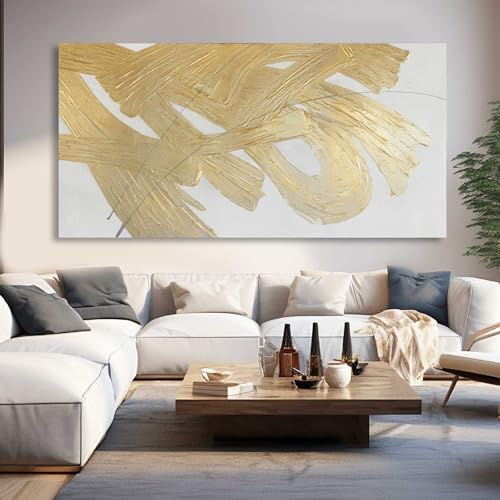Wall Decorations for Living Room Gold and White Abstract Canvas Art Oil Painting Large Minimalist Decor Wall Art for Office Bedroom Home 29"x 58"