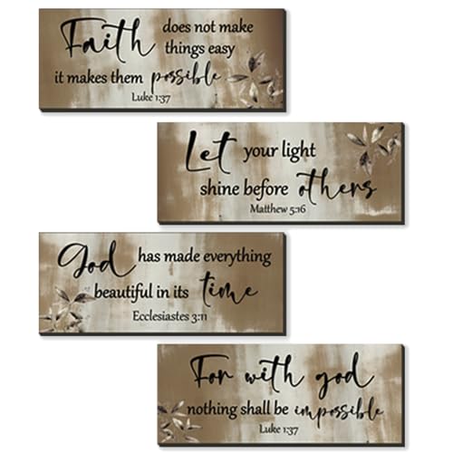 4 Pieces Brown Bathroom Decor Bible Verses Wooden Wall Decor Abstract Office Christian Religious Art for Women Office Home Bedroom Living Room Decoration (4 Count)