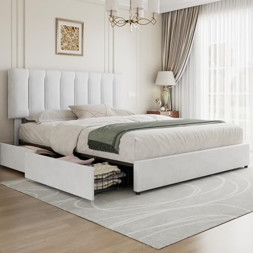King Size Bed Frame with 4 Storage Drawers