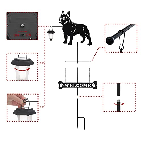 Solar French Bulldog Dog Breed Silhouette Welcome Sign with a Lantern
