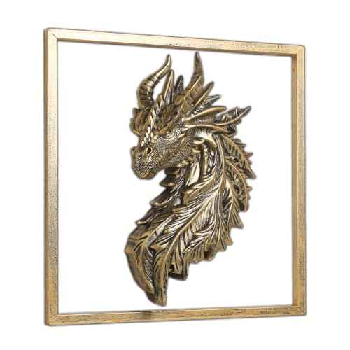 Gold Dragon Head Wall Decor with Metal Frame