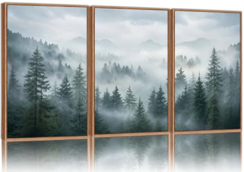 Large Misty Forest Framed Canvas Wall Art Set