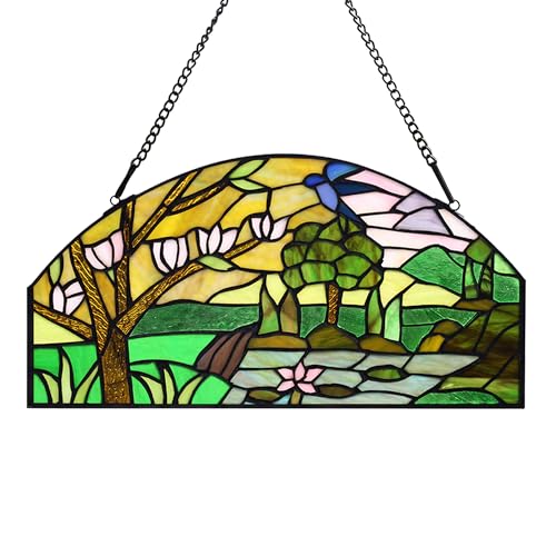 Half Moon Stained Glass Window Hanging Tiffany Style 16" x 8" Half