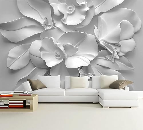 3D Gray Floral Wallpaper Large Flower Peony Wall Mural for Bedroom