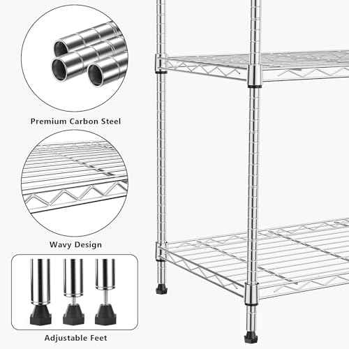 1000 lbs 4Tier Shelf Metal Storage Shelves Wire Rack Closet Organizers with Wheel for Garage Kitchen Bathroom Laundry Chrome 13.7" D x 23.6" W x 53.4" H (4 Count)