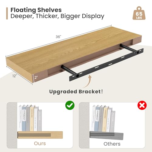 36 x 12 Deep Floating Shelves Wall Mounted Set of 2 Oak (2 Count)