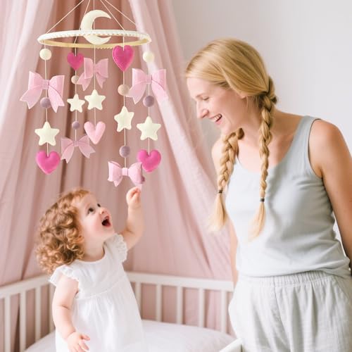 Baby Mobile for Crib Pink Bow Baby Crib Mobile for Girls