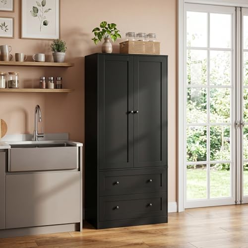 64.2" Tall Black Kitchen Pantry
