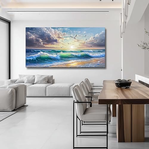 Canvas Wall Art For Living Room Wall Decor For Bedroom Restaurant Modern Office Home Decorations Seaside Landscape Painting Printing Pictures Artworks Poster Mural Ready To Hang 24"X48"