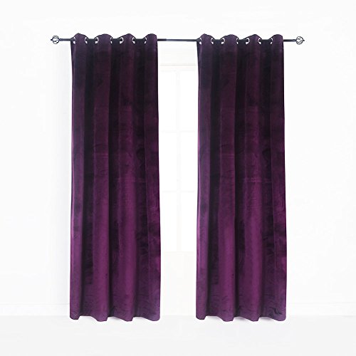 Set of 2 Blackout Velvet Energy Efficient Grommet Curtain Panel Drapes Lavender Purple 52Wx63L