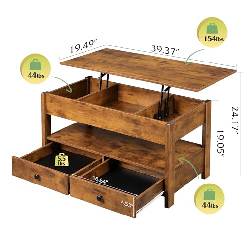 Lift Top Coffee Table with 2 Drawers
