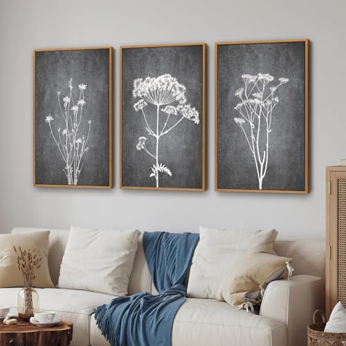 Black and White Floral Framed Canvas Wall Art Set (3 Count)