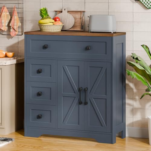 Farmhouse Storage Cabinet with 2 Doors and 4 Drawers