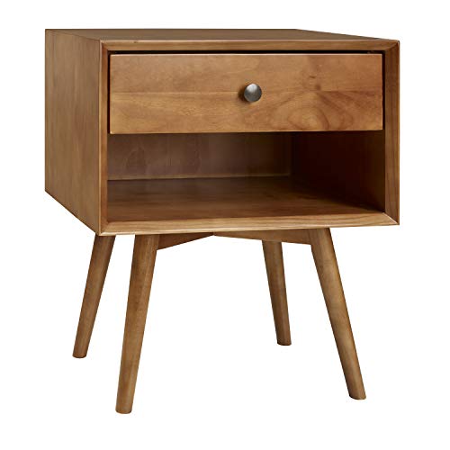 Mid Century Modern Wood Nightstand Side Table Bedroom Storage Drawer and Shelf Bedside End Table