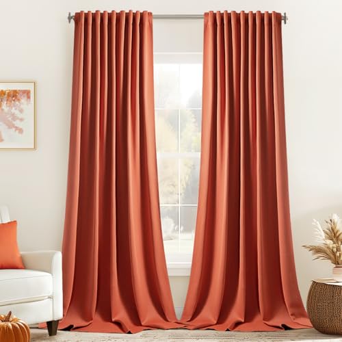 Fall Burnt Orange Back Tab Blackout Curtains 52"x96" Length 2 Panels (2 Count)