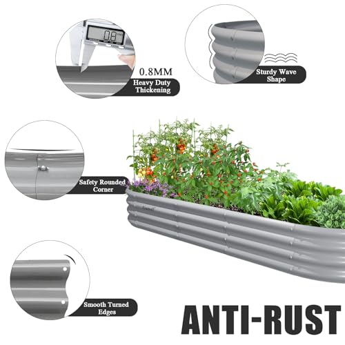 6 Pack 8x3x1FT Galvanized Raised Garden Bed Kit Oval Metal Ground Planter Box Outdoor Bottomless Planter Raised Beds for Vegetables Flowers Herbs Fruits
