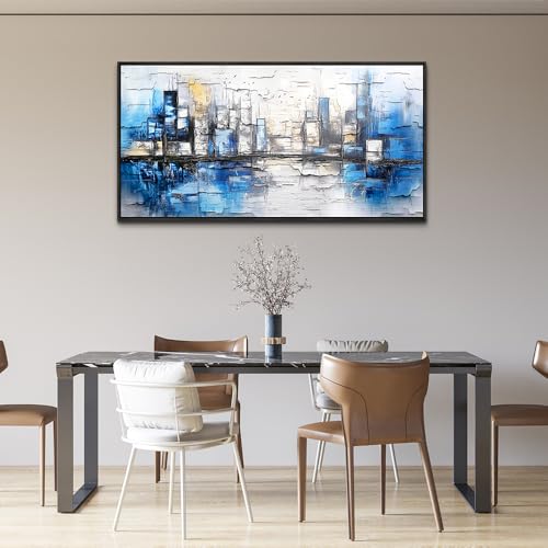 Large Black Framed Wall Decor For Living Room Canvas Wall Art For Office Modern Wall Decorations For Bedroom Blue Landscape Paintings Abstraction Pictures Artwork Home Decor 24x48 In