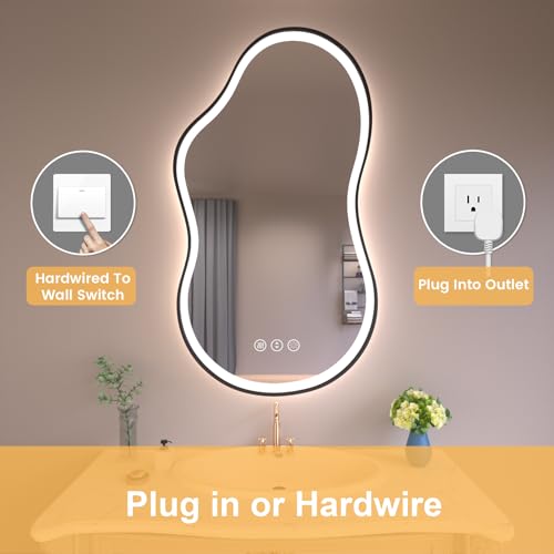 24''x36'' Irregular LED Bathroom Mirror with Lights & Black Frame